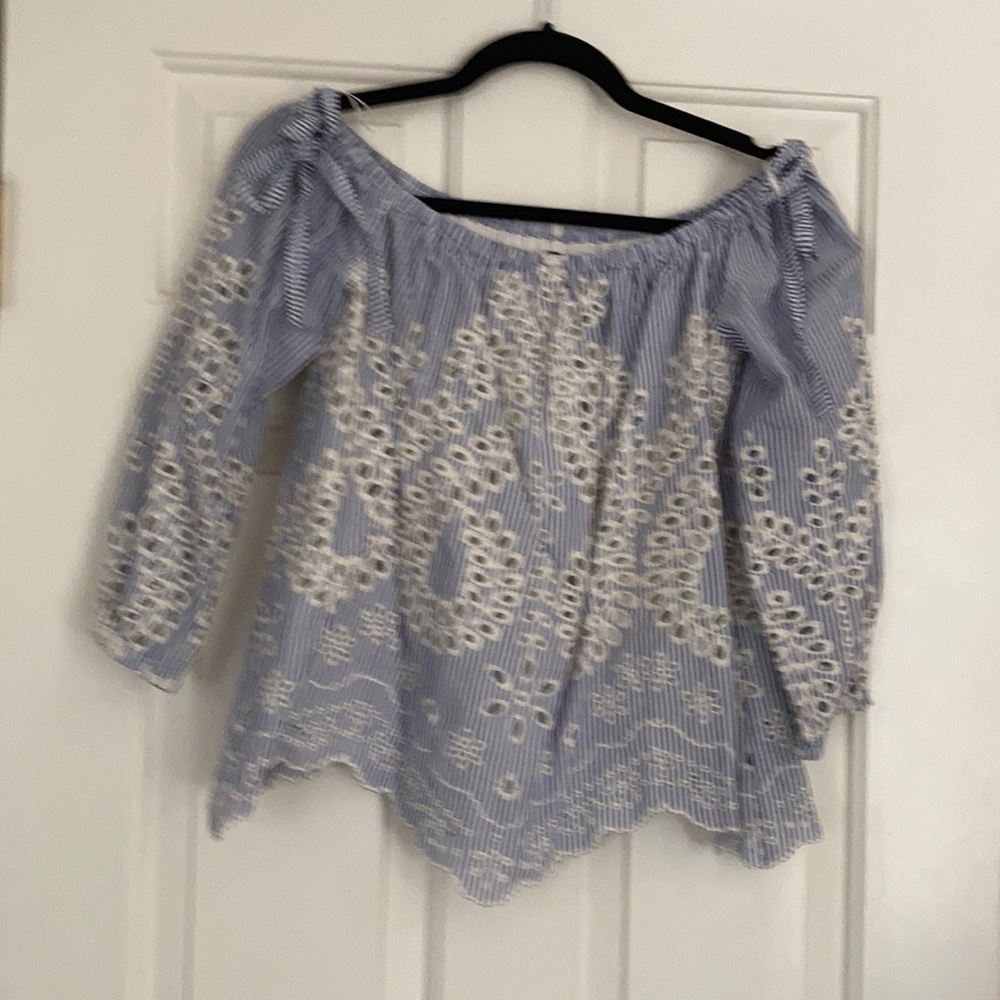 Blue and ivory pin stripped with cute design